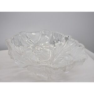 Vintage Clear Crystal Glass Bowl - Frosted Lili Flowers Embossed.